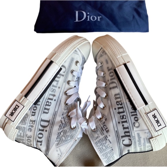 Dior Shoes - Christian Dior Size 37 White & Gray Newspaper Print High Top Sneakers